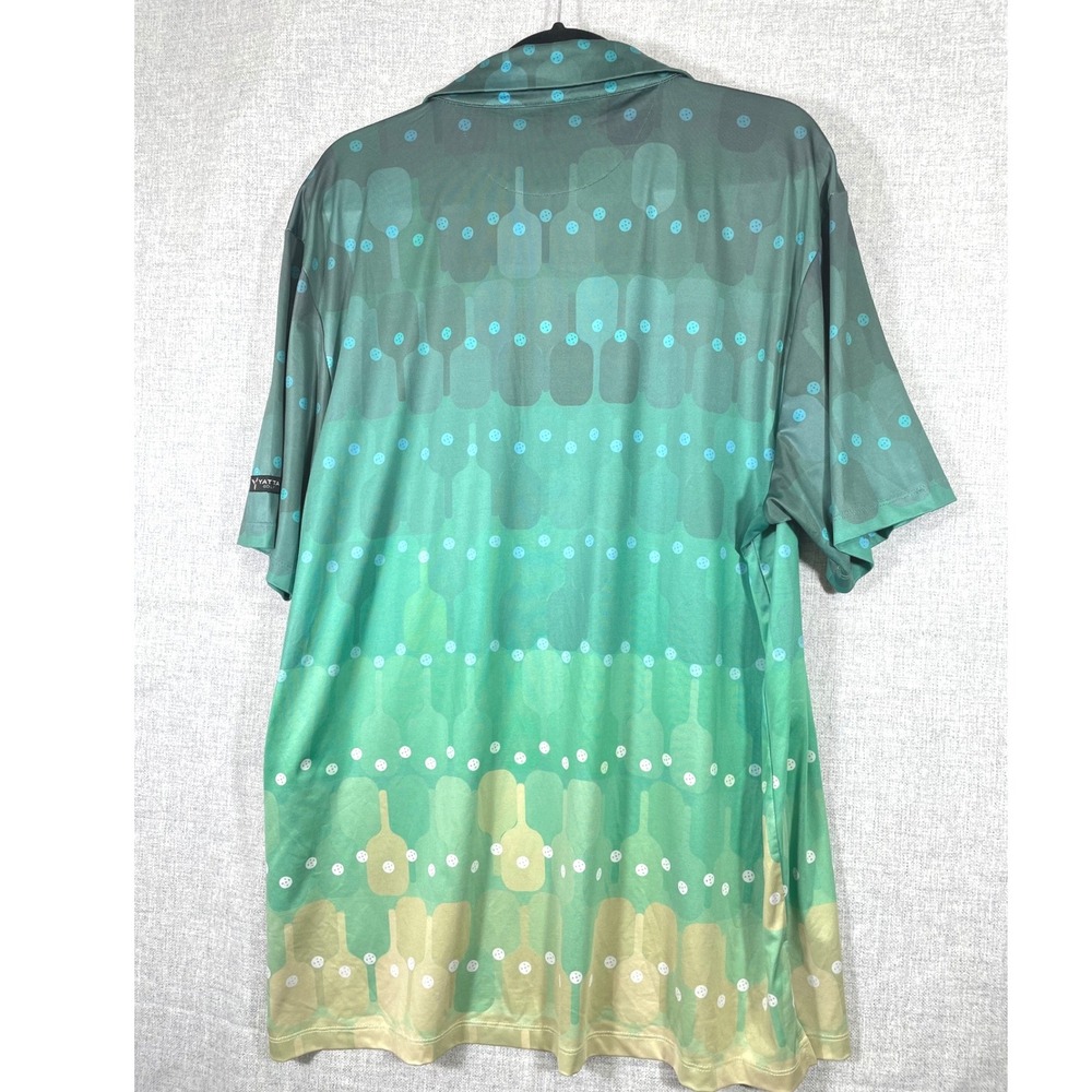 Yatta Golf Mens XL Green‎ Pickleball Paddle Print Polo Shirt Short Sleeve - Picture 7 of 8